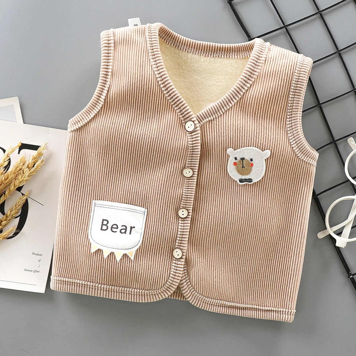 Children's warm corduroy vest, velvet lined kids waistcoat