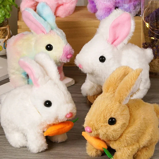 Plush white rabbit interactive toy, glowing with pink ears, for children's educational play and holiday gifts