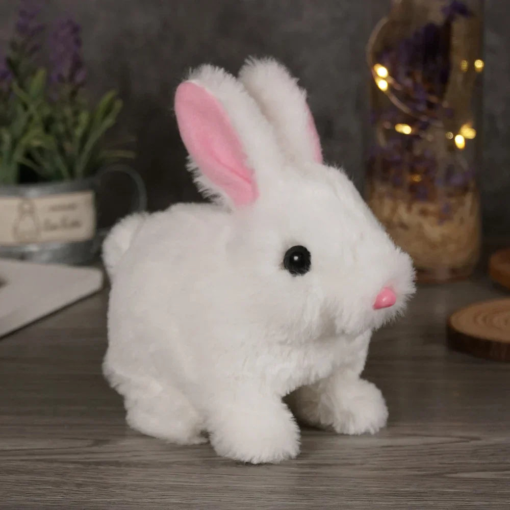 Interactive plush rabbit toy, white and soft, with LED lights, ideal for educational play and holiday gifts
