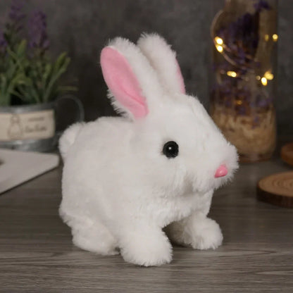 Interactive plush rabbit toy, white and soft, with LED lights, ideal for educational play and holiday gifts