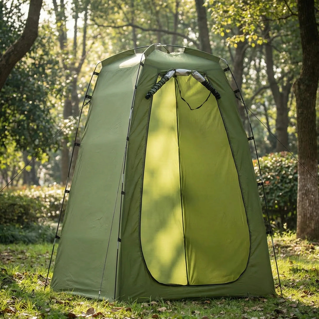 Pop-up privacy shelter for outdoor changing & showering. Portable, freestanding, ideal for camping or beach.