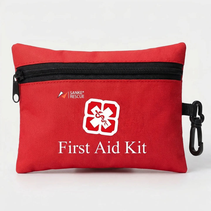 Emergency medical kit with 110 essential first aid supplies, ideal for outdoor adventures & travel.