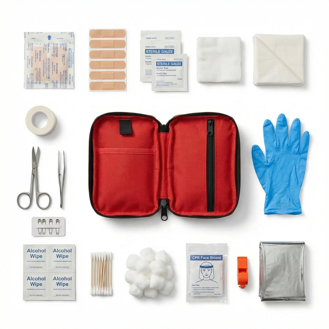 Compact 110-piece first aid kit ensures safety for camping, hiking, travel, and outdoor emergencies.