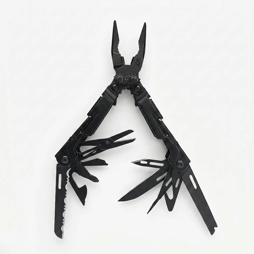Durable outdoor multi-tool featuring 18 functions, including strong pliers. Perfect utility for camping and EDC.