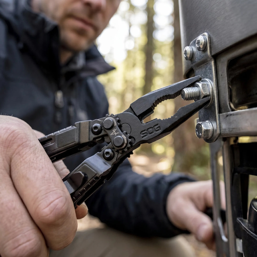 Versatile tactical multi-tool with 18 functions & sturdy pliers. Ideal portable gear for camping, hiking, survival.