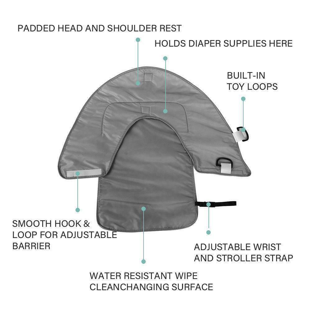 Portable baby changing pad with pockets for diapers and wipes, perfect for on-the-go infant care.