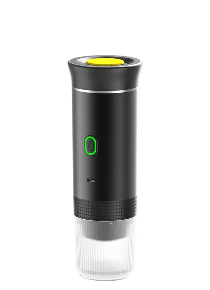 Rechargeable portable espresso coffee maker for travel. Enjoy fresh ground coffee or capsules on the go.