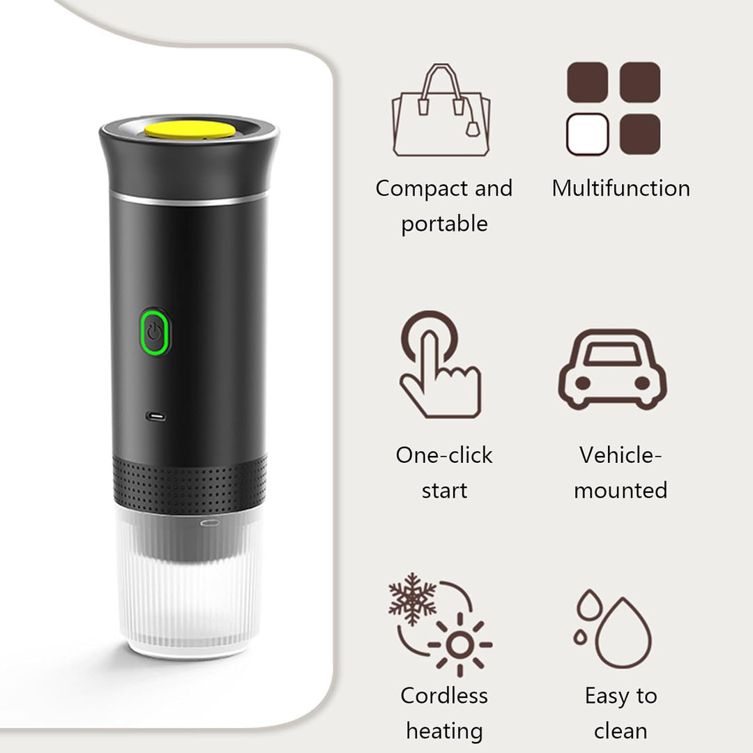 Versatile 3-in-1 portable espresso maker. Brews ground coffee, Nespresso, & Dolce Gusto capsules anywhere.