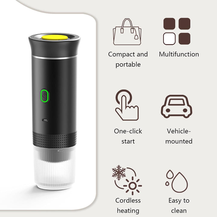 Versatile 3-in-1 portable espresso maker. Brews ground coffee, Nespresso, & Dolce Gusto capsules anywhere.