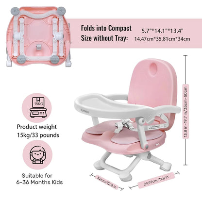 Toddler booster seat in compact folded position showing portability for travel or storage