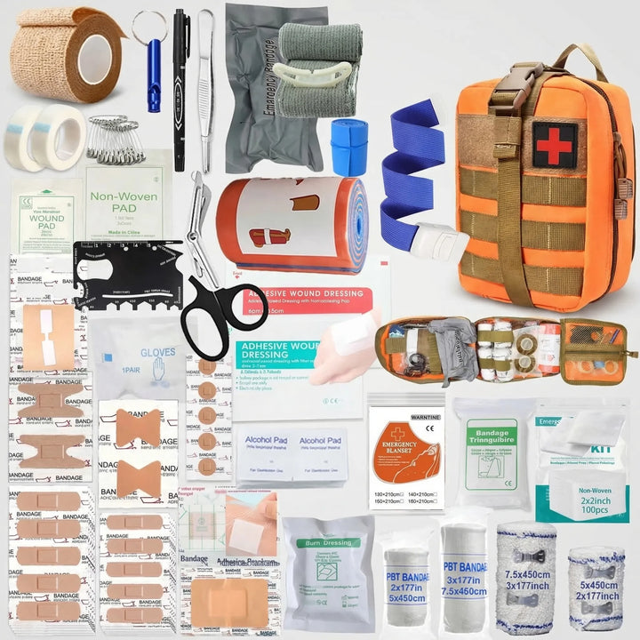 Comprehensive 379-piece medical first aid kit in a portable bag, ideal for all emergency situations.