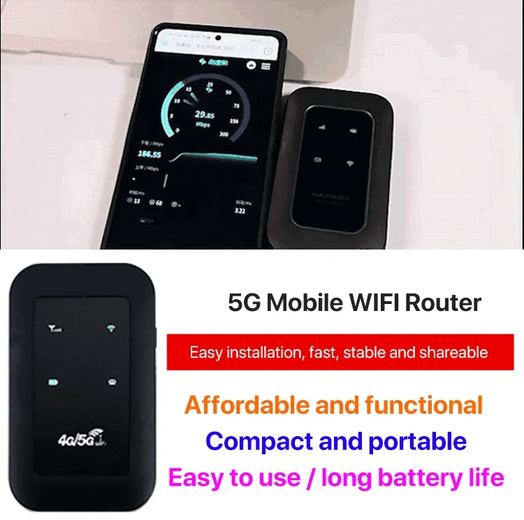 Sleek portable 5G WiFi router, providing reliable high-speed mobile internet hotspot.