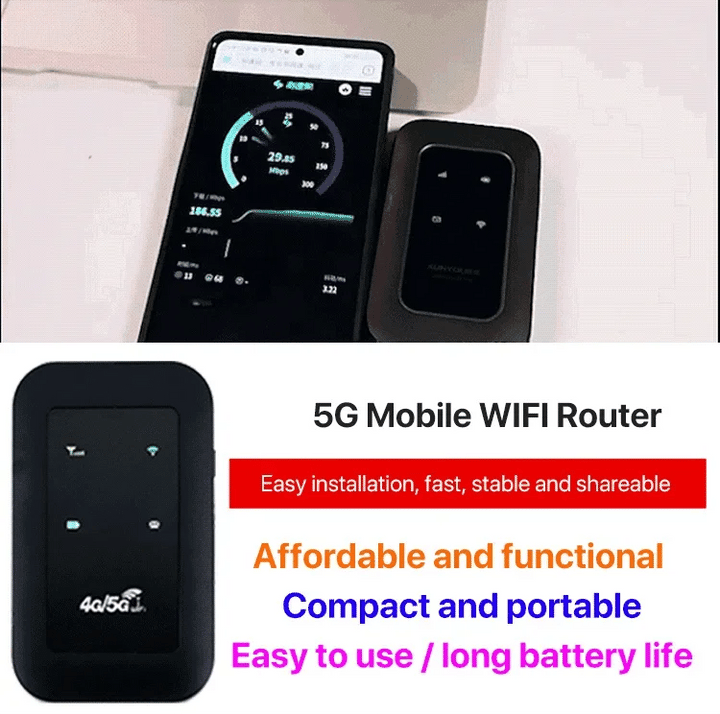 Sleek portable 5G WiFi router, providing reliable high-speed mobile internet hotspot.