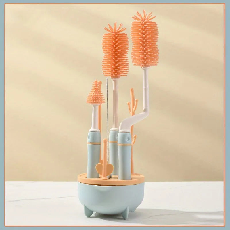 Travel-friendly baby bottle cleaning set with a robust bottle brush and flexible nipple brush included.