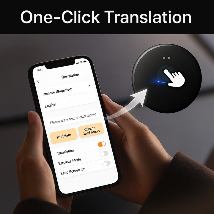 Compact portable AI translator, a powerful language device for on-the-go real-time voice and text recognition.