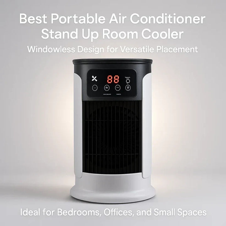 Energy-efficient portable air conditioner. Ideal for quiet personal cooling in homes, offices, & dorms.