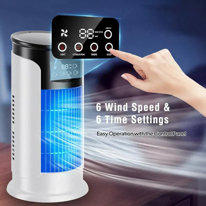 Versatile portable air conditioner. Windowless design for easy placement in any room; stand-up AC.