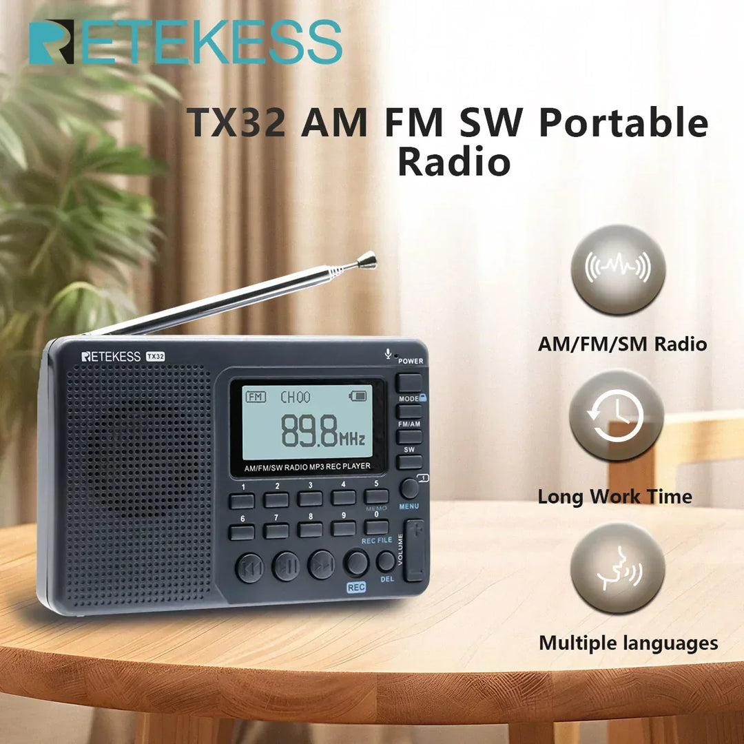 Compact EchoWave AM/FM/SW shortwave radio for camping. Rechargeable travel & emergency audio device.