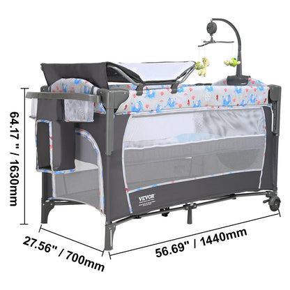Versatile baby travel crib with wheels, changing table and insect net for newborns
