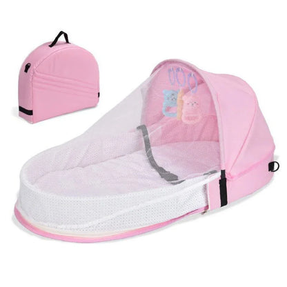Baby bed with mosquito net, designed for safe sleep, showing breathable sides