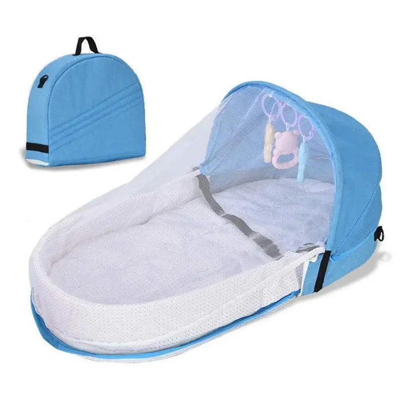 Lightweight portable baby bed with mosquito net, perfect for home and travel