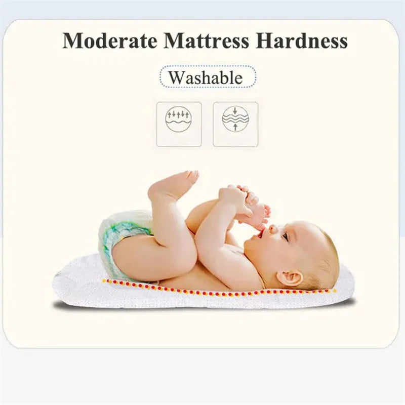 Newborn travel bed with integrated mosquito net, open position, soft mattress