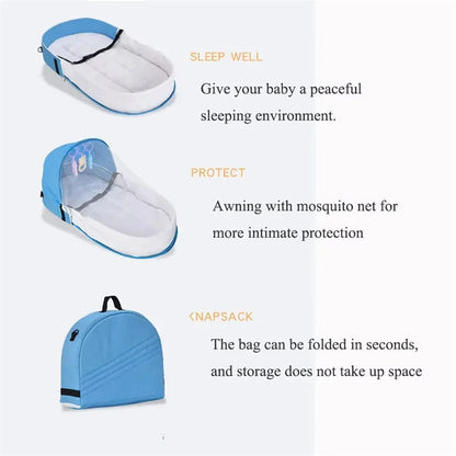 Baby sleep solution: portable bassinet with canopy mosquito net, comfortable