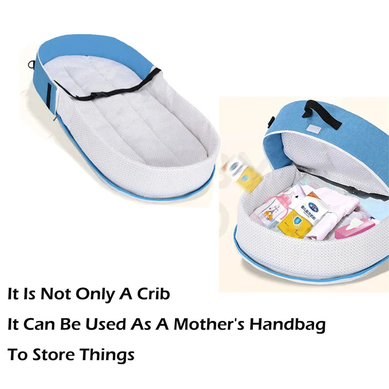 Infant bed with mosquito net, bionic design, close-up of the mesh fabric