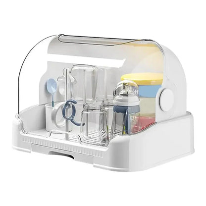 Compact baby bottle dryer and feeding organizer box, perfect for keeping nursery essentials clean.