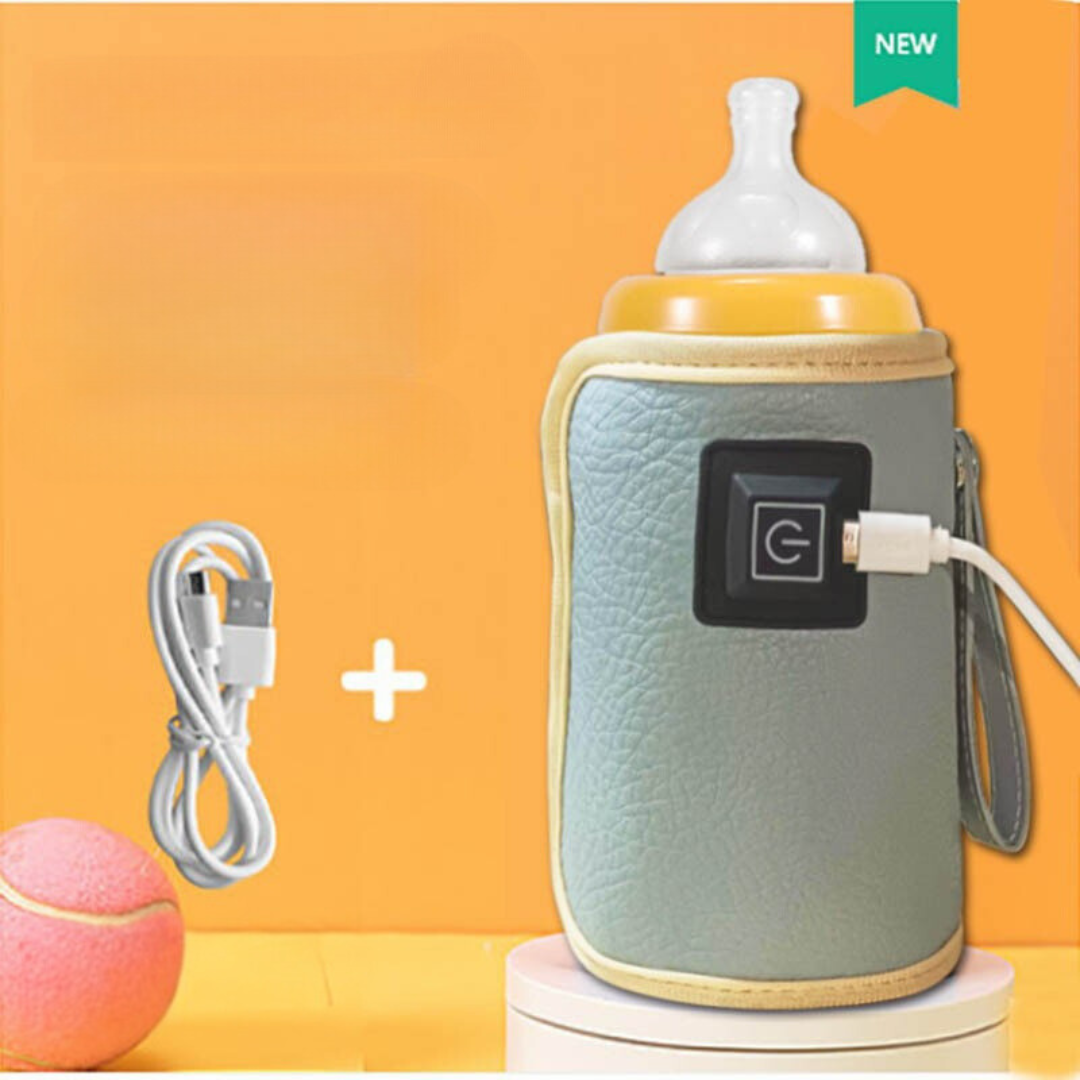 Stylish portable milk warmer for baby bottles, USB rechargeable for travel convenience.