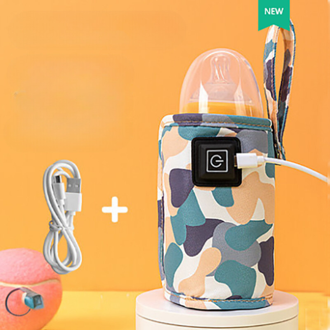 Baby bottle inside a portable warmer, ensuring warm milk for on-the-go feeding solutions.