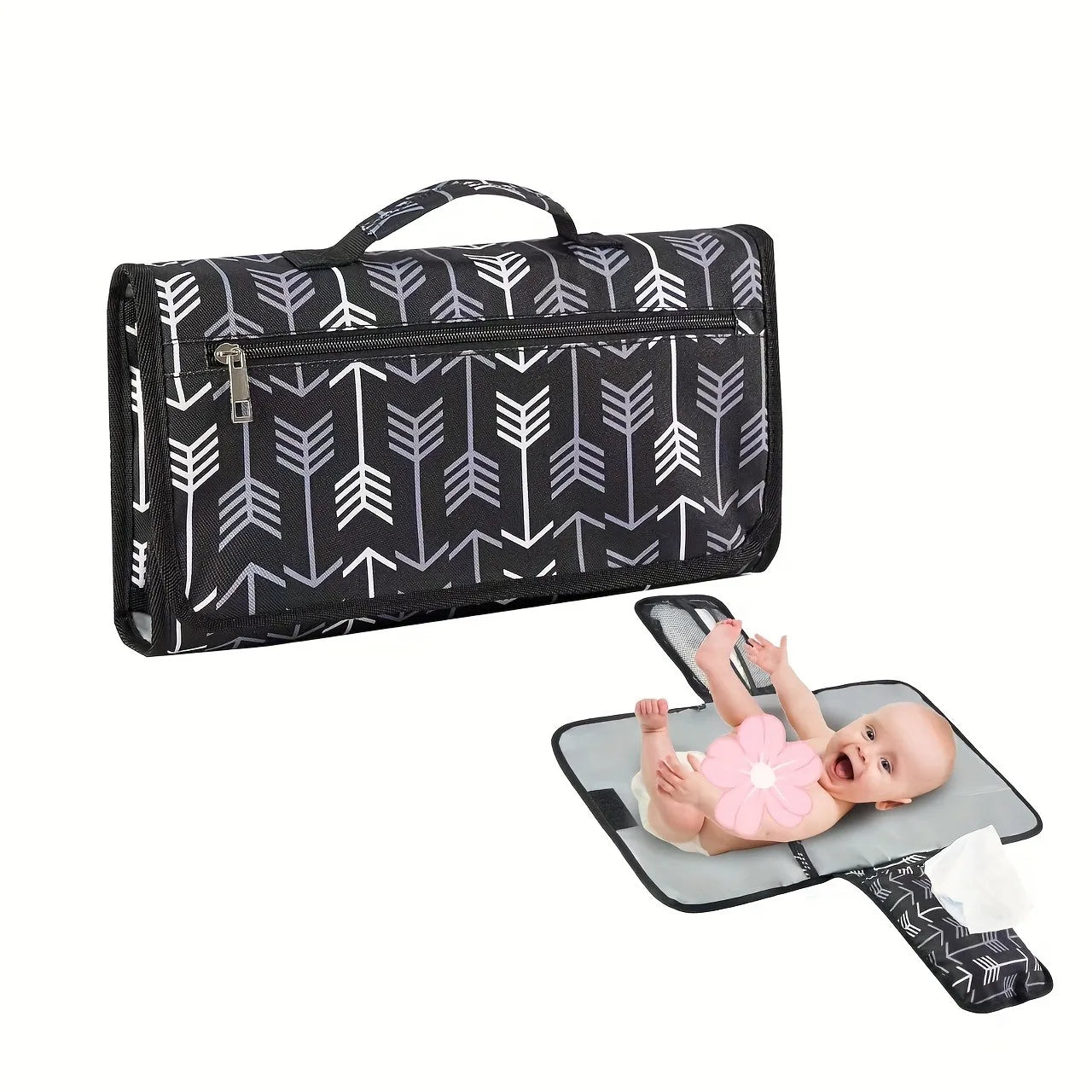 Portable baby changing mat with cute animal design, ideal for travel and on-the-go diapering.