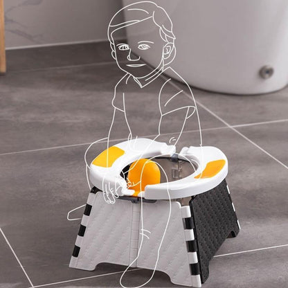 Detail view of the portable potty's secure folding mechanism and non-slip base