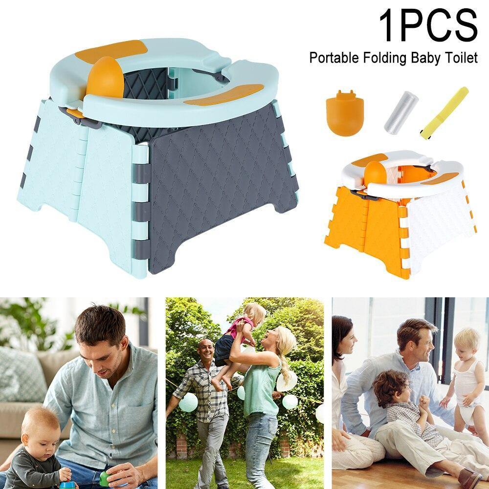 Set of two portable foldable baby potties, illustrating versatility for twins or multiple locations