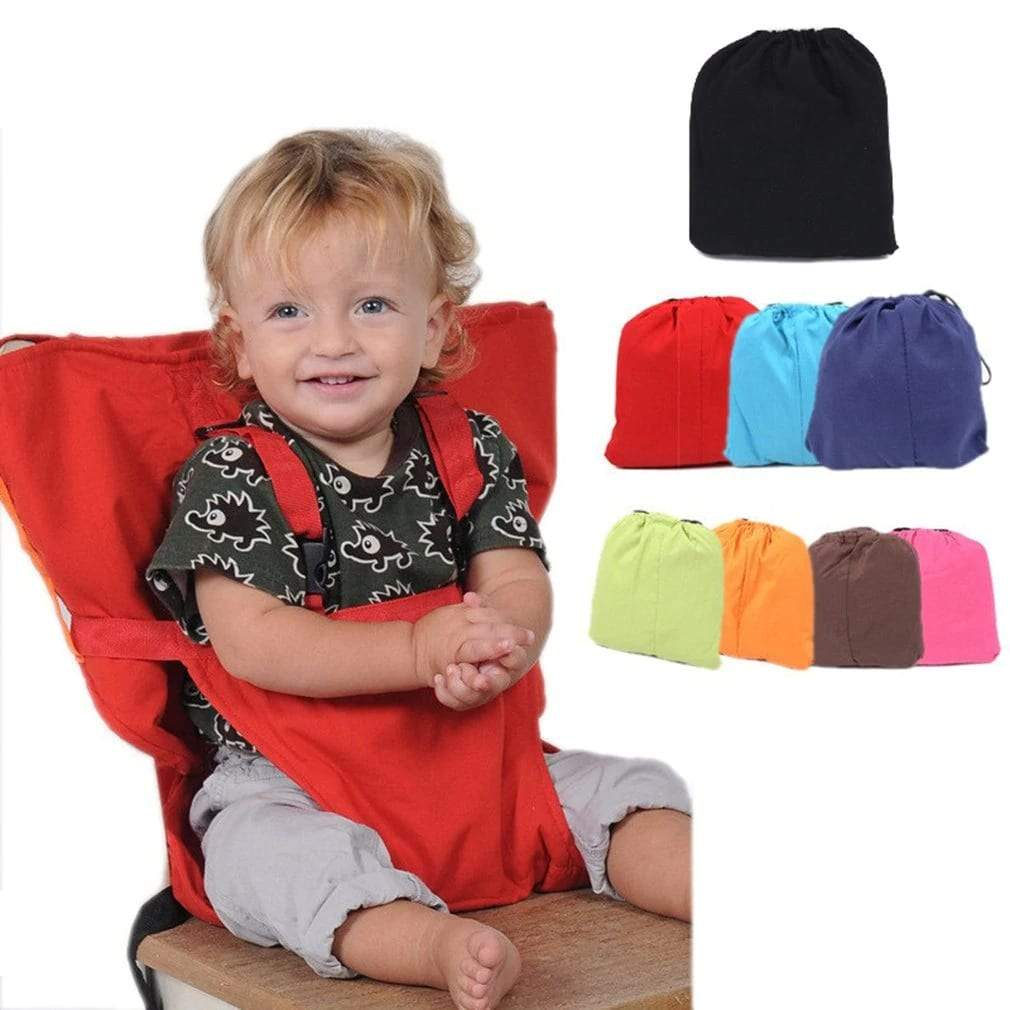 Portable baby safety harness for high chairs, securing toddler comfortably for feeding