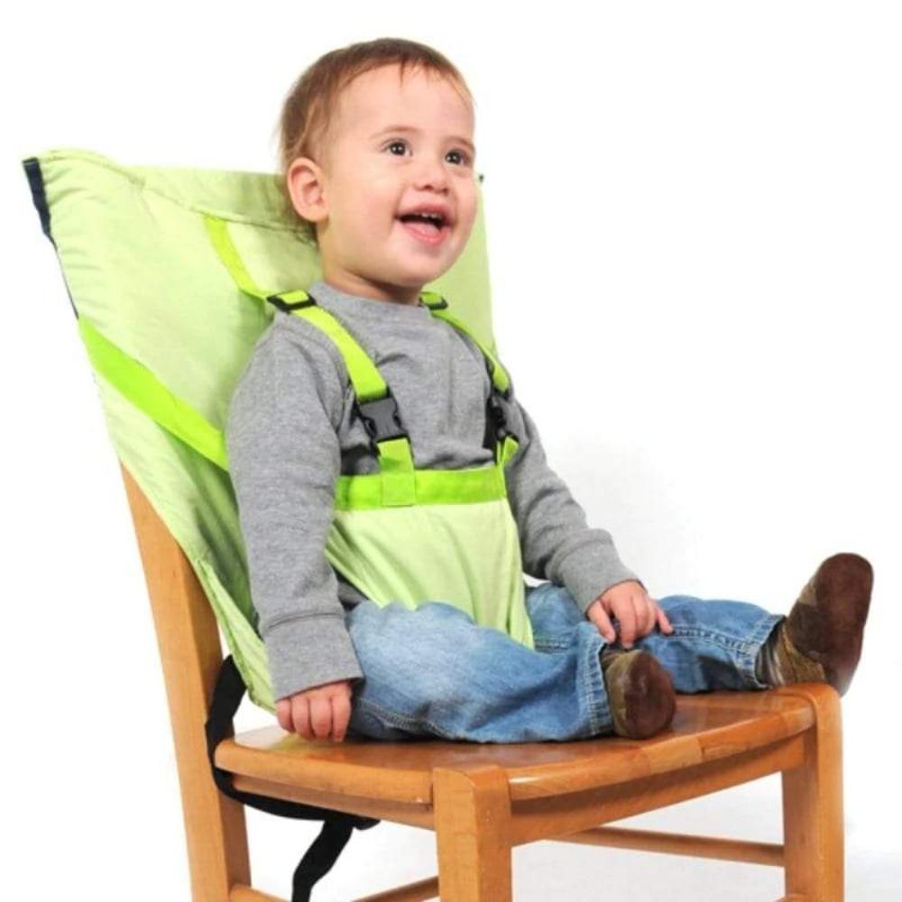 Portable dining solution: baby harness easily attaches to most chairs for secure seating
