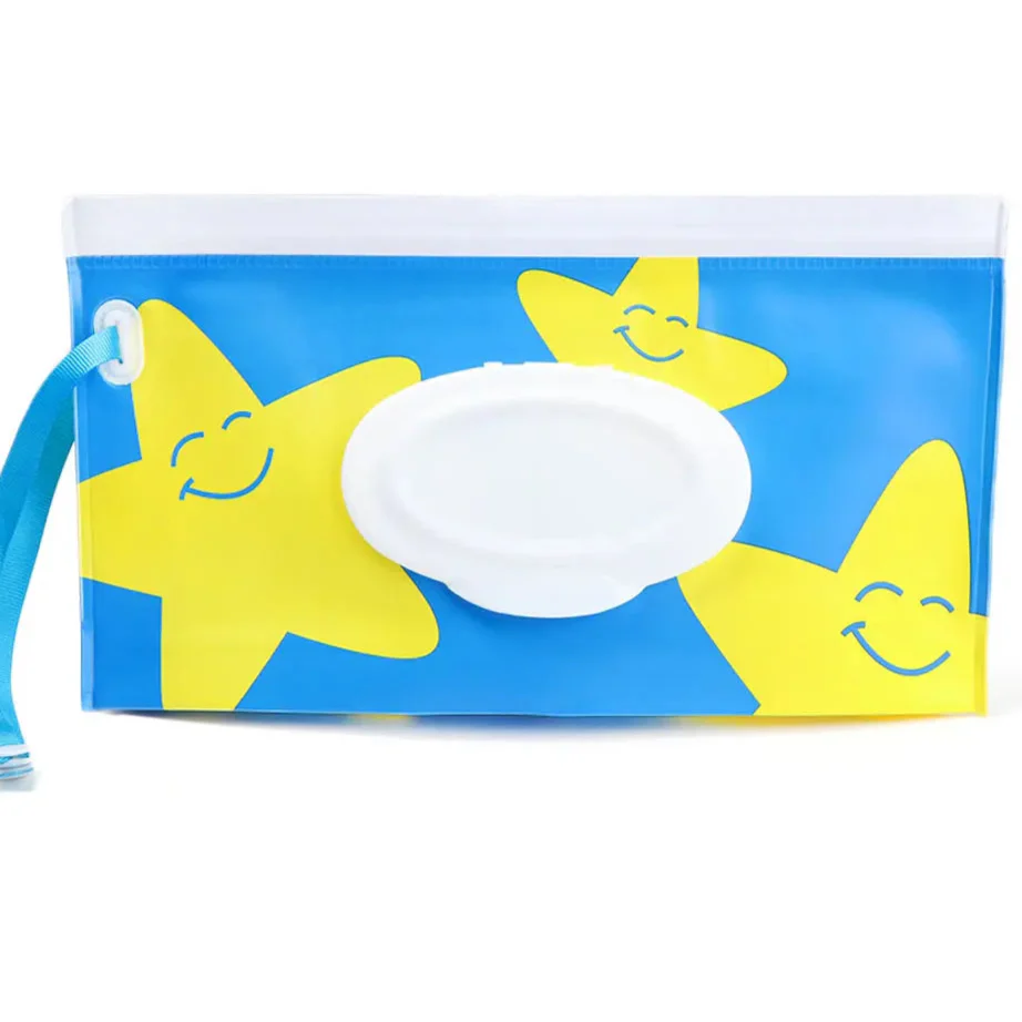 Travel-friendly baby wet wipe case with secure flip top & convenient snap strap