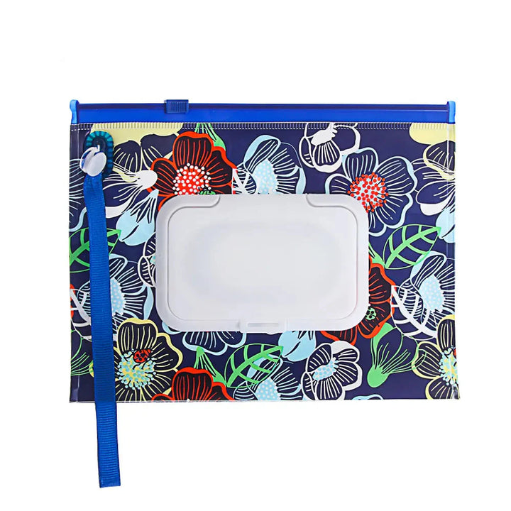 Compact baby travel wipe case, ensures fresh wipes on-the-go with snap strap