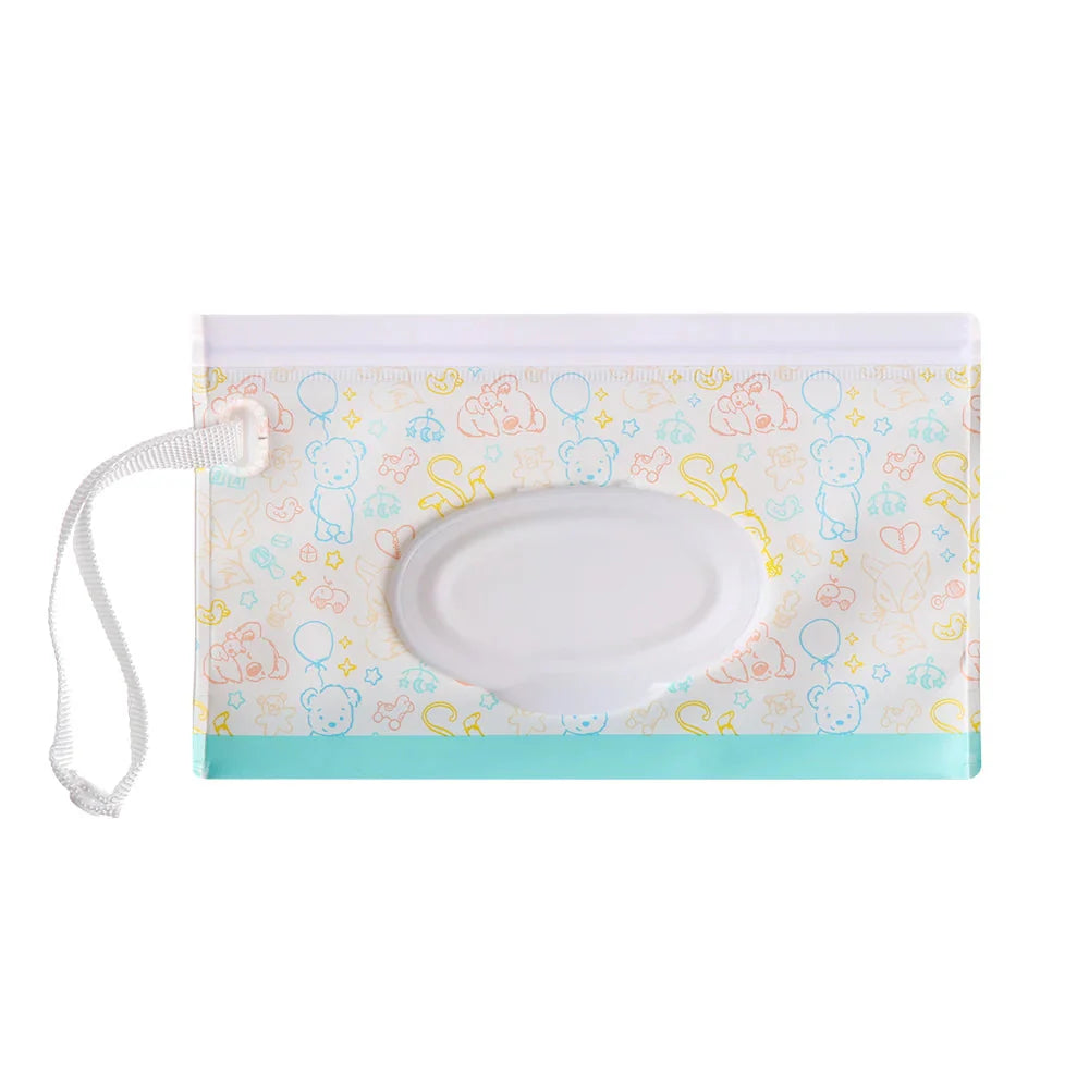Lightweight portable baby wipe holder with secure flip-top lid & snap closure