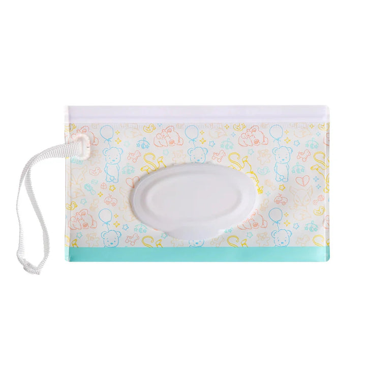Lightweight portable baby wipe holder with secure flip-top lid & snap closure