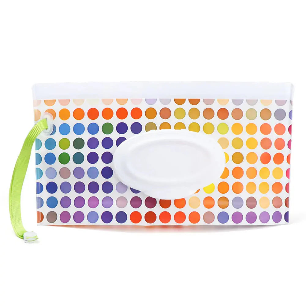 Essential baby travel wipe dispenser with flip top and convenient snap strap