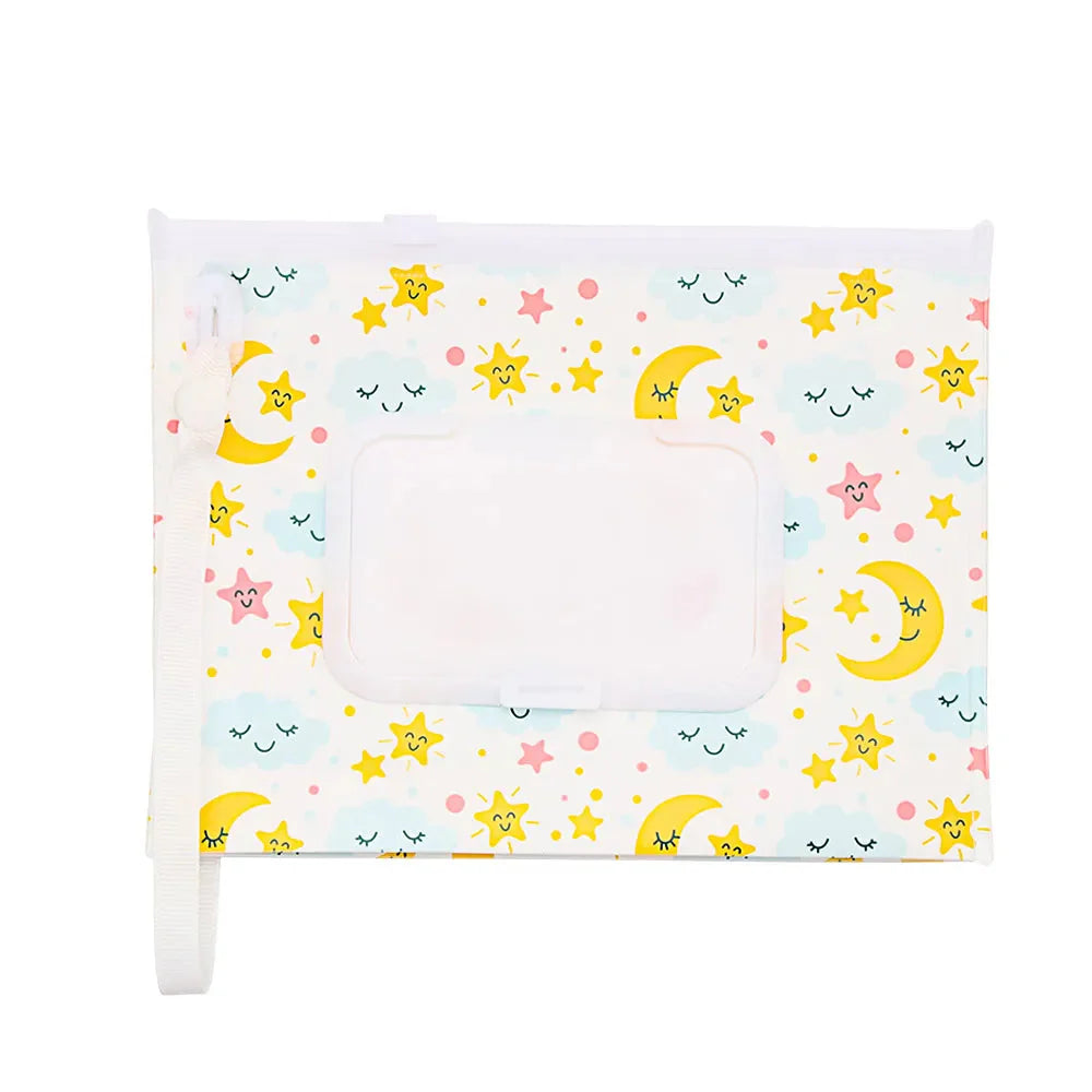 Portable baby wet wipe case with flip-top lid, perfect for travel & diaper bags
