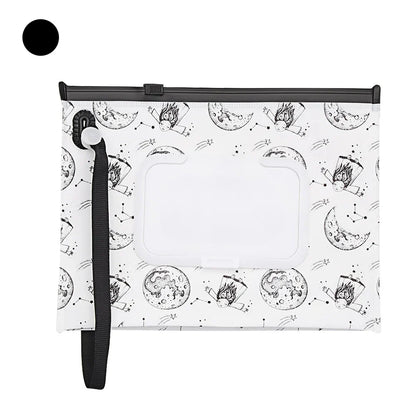 Reusable baby wipe holder with snap strap, keeps wipes moist & handy for travel