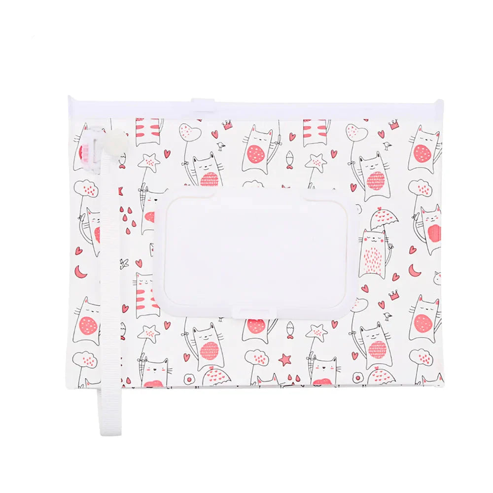 Portable baby wet wipe holder, a diaper bag essential with secure flip top & strap