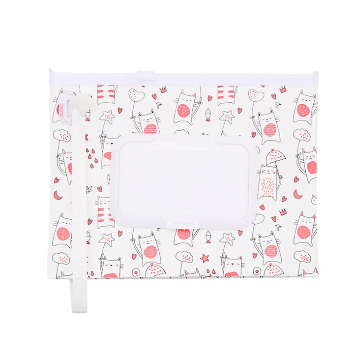 Portable baby wet wipe holder, a diaper bag essential with secure flip top & strap