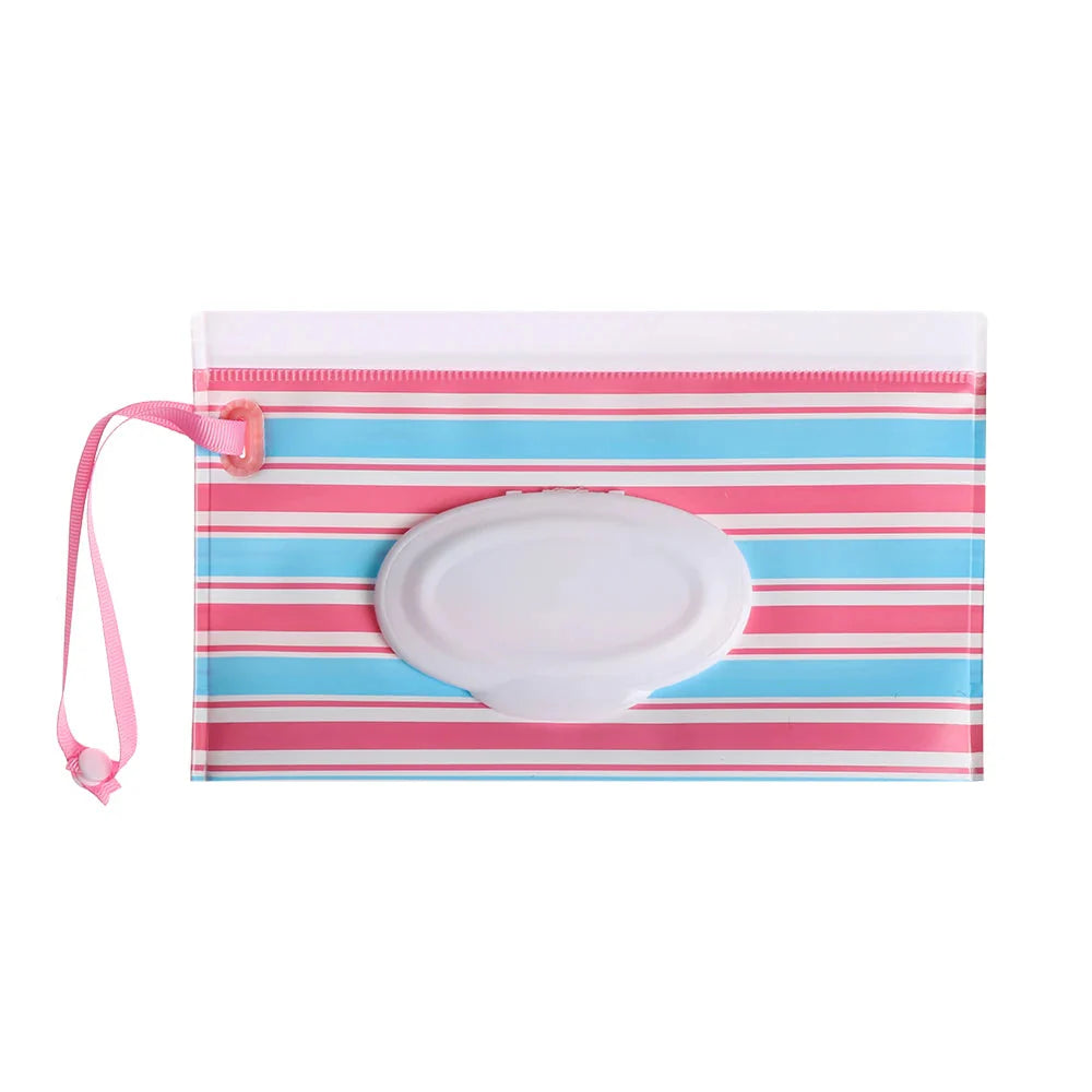 Compact portable baby wipe case for outings, flip-top lid & convenient snap strap