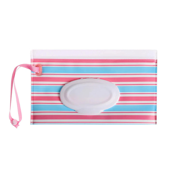 Compact portable baby wipe case for outings, flip-top lid & convenient snap strap