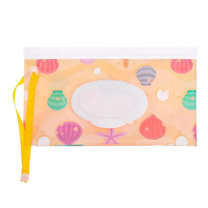 Portable baby wipe dispenser with secure flip-top lid, attachable with snap strap