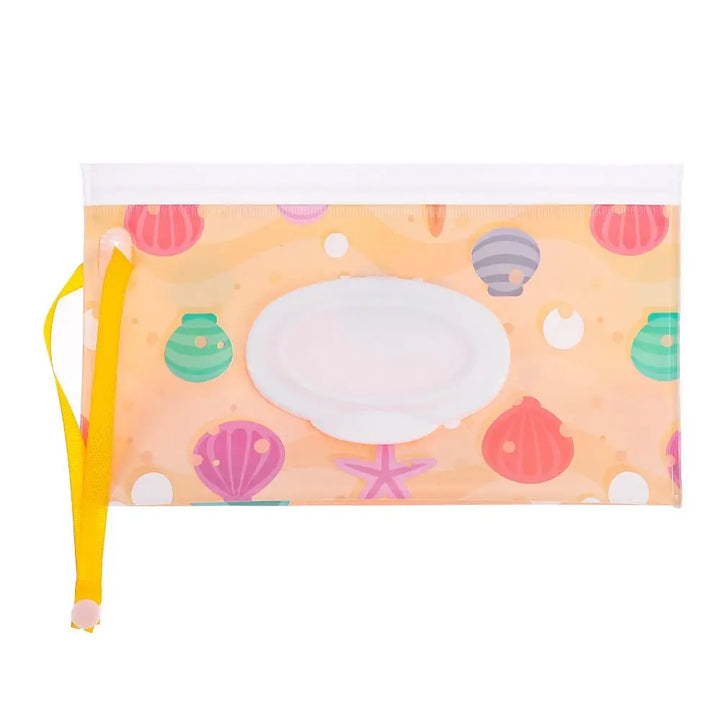 Portable baby wipe dispenser with secure flip-top lid, attachable with snap strap
