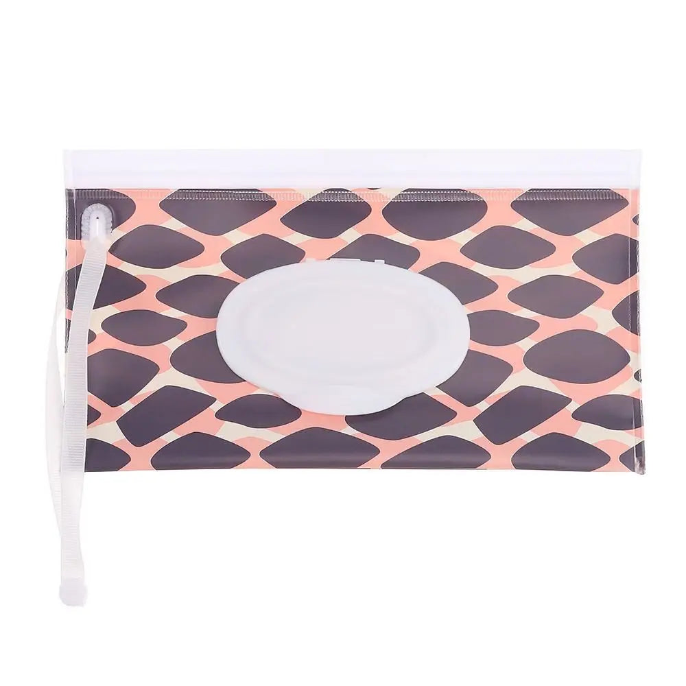Reusable portable baby wipe holder with snap strap, keeps wipes fresh for baby
